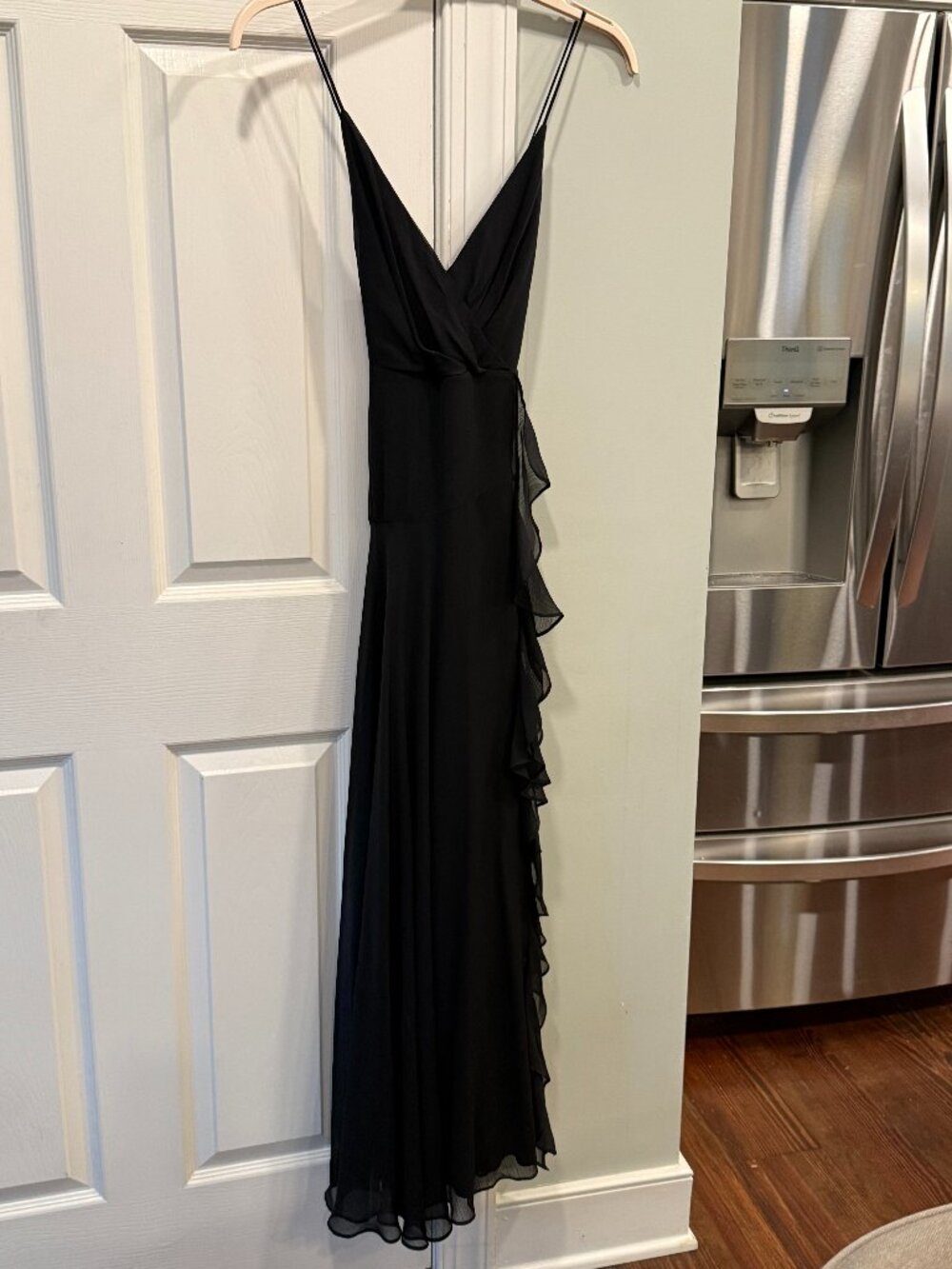 ASTR the Label Black Wrap Maxi Dress Ruffle Slit Spaghetti Strap XS
